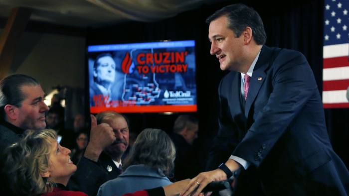 Ted Cruz...Republican presidential candidate Sen. Ted Cruz, R-Texas, greets supporters on primary election night, Tuesday, Feb. 9, 2016, in Hollis, N.H. (AP Photo/Robert F. Bukaty)