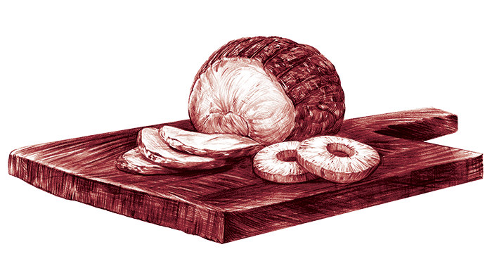Illustration by Aistė Stancikaitė of pineapple and ham