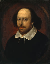 Portrait of William Shakespeare, associated with John Taylor, oil on canvas, feigned oval, circa 1610