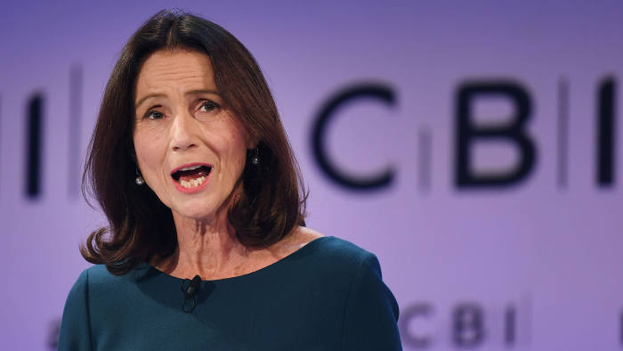 Mandatory Credit: Photo by ANDY RAIN/EPA-EFE/REX/Shutterstock (9983923g) Director General of the Confederation of British Industry (CBI) Carolyn Fairbairn speaks at the annual CBI Conference in London, Britain, 19 November 2018. Reports state that guest speaker British Prime Minister Theresa May is to tell business leaders in her speech that her Brexit deal with the EU will allow Britain to take back control of its borders. Prime Minister Theresa May delivers speech at CBI Conference, London, United Kingdom - 19 Nov 2018