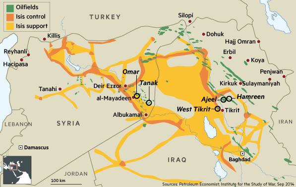 Isis Syria and Iraq oil map