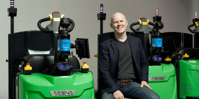 Daniel Theobald, Vecna’s founder and chief executive and their self-driving pallet trucks