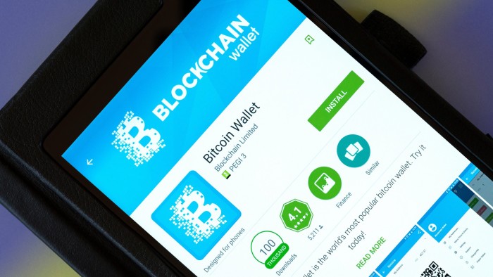 FWDJ1J Blockchain (Bitcoin) Wallet phone app on an android tablet PC, Dorset, England, UK