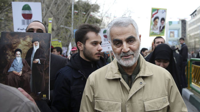 FILE - In this Thursday, Feb. 11, 2016, file photo, Qassem Soleimani, commander of Iran's Quds Force, attends an annual rally commemorating the anniversary of the 1979 Islamic revolution, in Tehran, Iran. Iraqi TV and three Iraqi officials said Friday, Jan. 3, 2020, that Gen. Qassim Soleimani, the head of Iran‚Äôs elite Quds Force, has been killed in an airstrike at Baghdad‚Äôs international airport. (AP Photo/Ebrahim Noroozi, File)