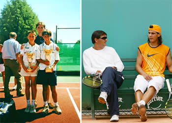 From left: Nadal wins a regional tournament for under-12s, aged nine; with uncle Toni, his coach, Paris 2005