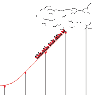 illustration of a roller coaster going up into the clouds