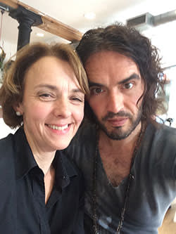 Lucy Kellaway and Russell Brand