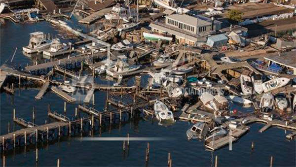 Devastation left by Hurricane Sandy in 2012 on Staten Island, New York