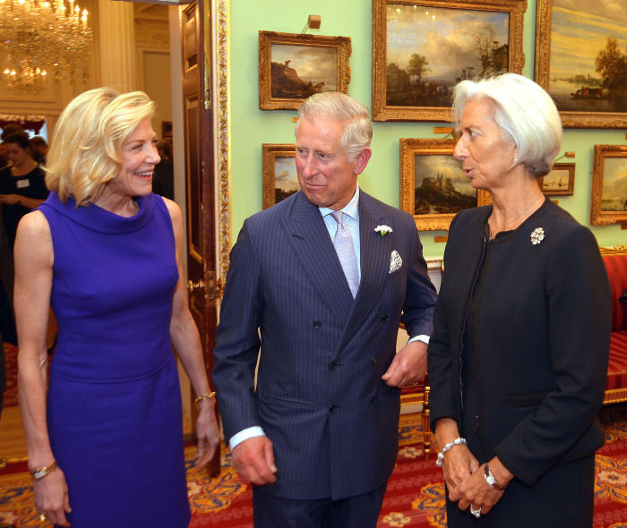 LONDON, ENGLAND - MAY 27: Prince Charles, Prince of Wales talks to Lynn Forester de Rothschild and Christine Lagarde (right) Managing Director of the International Monetary fund, before the start of the Inclusive Capitalism Conference at the Mansion House on May 27, 2014 in London, United Kingdom. (Photo by John Stillwell - WPA Pool /Getty Images)