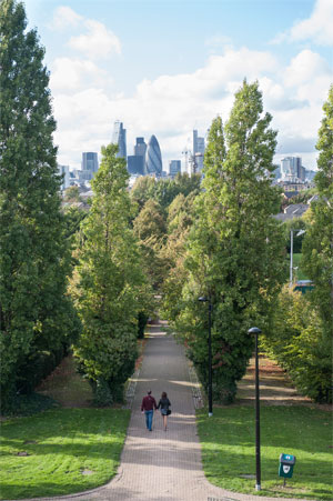 A view of London from Stave Hill Ecological Park