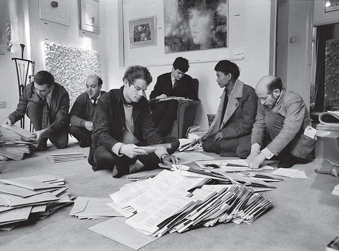 A group of artists sending out a news bulletin at Signals London in 1964