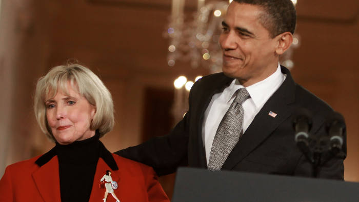 WASHINGTON - JANUARY 29: U.S. President Barack Obama hugs Lilly Ledbetter before signing the "Lilly Ledbetter Fair Pay Act duringn an event in the East Room of the White House January 29, 2009 in Washington, DC. The The Lilly Ledbetter Fair Pay Act was recently passed by congress granting equal pay to all women. (Photo by Mark Wilson/Getty Images)