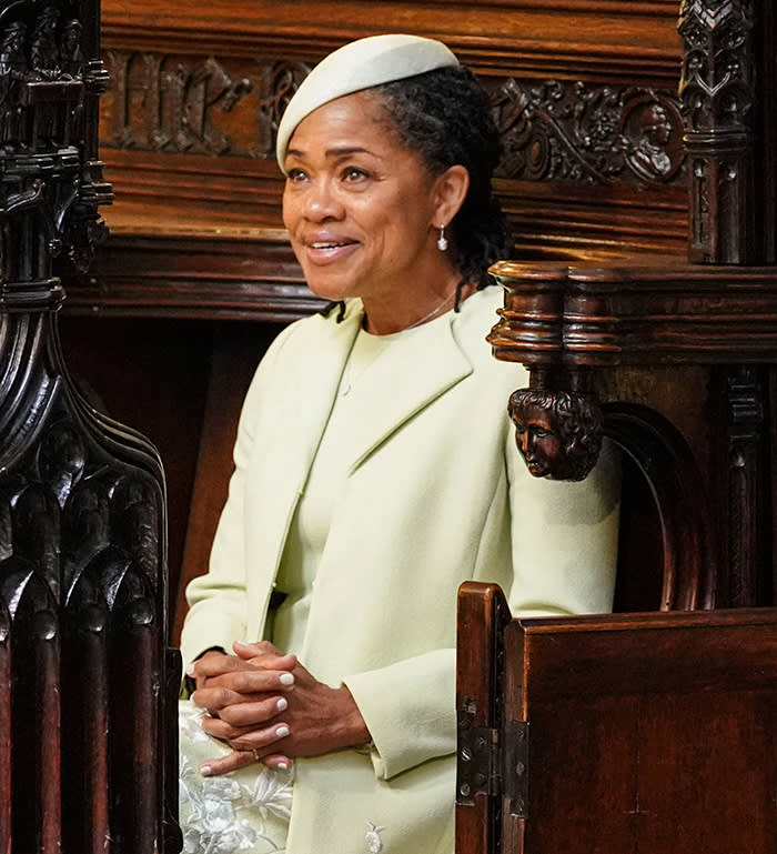 WINDSOR, UNITED KINGDOM - MAY 19: Doria Ragland takes her seat in St George's Chapel at Windsor Castle before the wedding of Prince Harry to Meghan Markle on May 19, 2018 in Windsor, England. (Photo by Dominic Lipinski - WPA Pool/Getty Images)