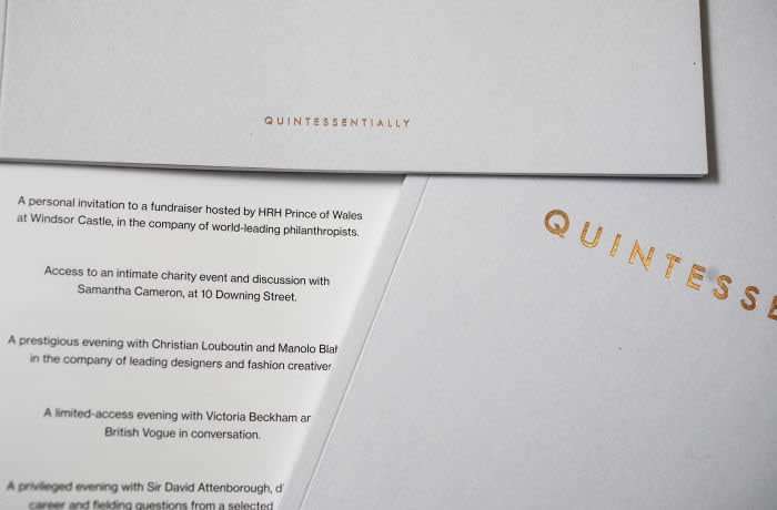 13/02/2020 Quintessentially material for Chris Batson. Event guides and brochures.