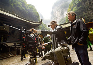 Director Michael Bay on location at Wulong Karst National Park