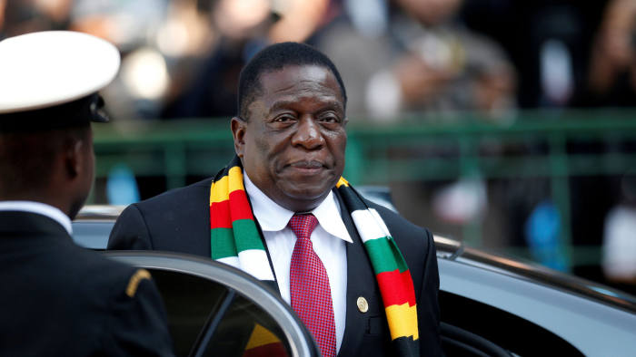 FILE PHOTO: Zimbabwe's President Emmerson Mnangagwa arrives for the inauguration of Cyril Ramaphosa as South African president, at Loftus Versfeld stadium in Pretoria, South Africa, May 25, 2019. REUTERS/Siphiwe Sibeko/File Photo