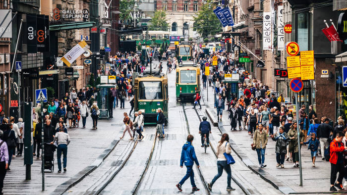 Crowded Aleksi street, Helsinki, Finland