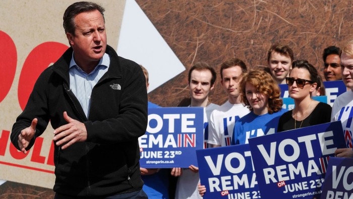 British Prime Minister David Cameron delivers a speech at a Stronger In campaign event in his Witney constituency in central England on May 14, 2016. Prime Minister David Cameron on Saturday stepped up his campaign for Britain to remain in the EU, warning that exiting the bloc would cost Britain billions of pounds in investment. / AFP PHOTO / POOL / EDDIE KEOGHEDDIE KEOGH/AFP/Getty Images