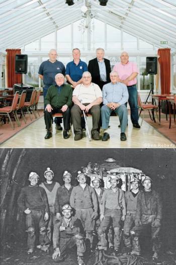 From top: former Rugeley miners today; miners in the now-closed pit in April 1971