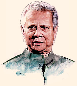 illustration of Muhammad Yunus for Lunch with the FT