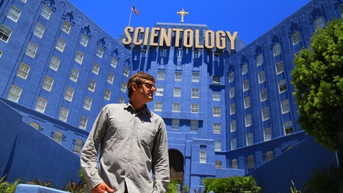 Louis Theroux outside the Church of Scientology building in Los Angeles