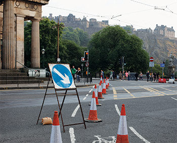 Edinbugh traffic is disrupted by work on the city’s tram project