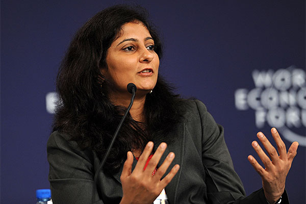 Anu Acharya, Founder and Chief Executive Officer of Ocimum Biosolutions from India, speaks during the forum focusing on &quot;Growth through Science&quot; during the World Economic Forum Annual Meeting of the New Champions, also known as the Summer Davos Forum, in Dalian