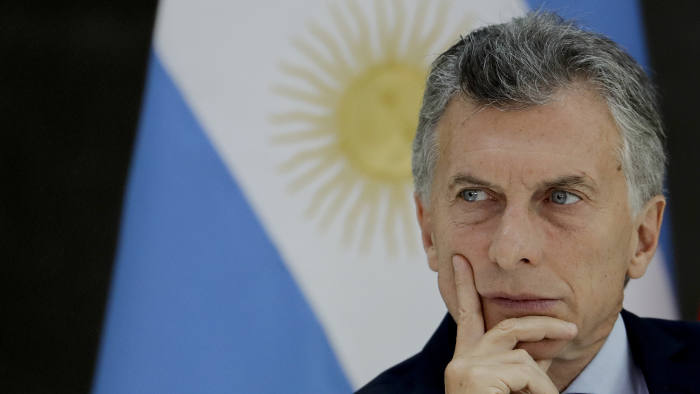 Argentina's President Mauricio Macri attends a lunch at the government house Casa Rosada, in Buenos Aires, Argentina, Tuesday, March 6, 2018.(AP Photo/Natacha Pisarenko)