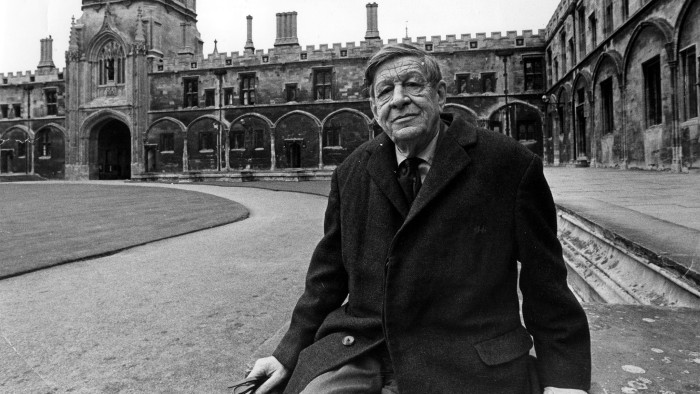 WH Auden in the Tom Quadrangle at Christ Church College, Oxford