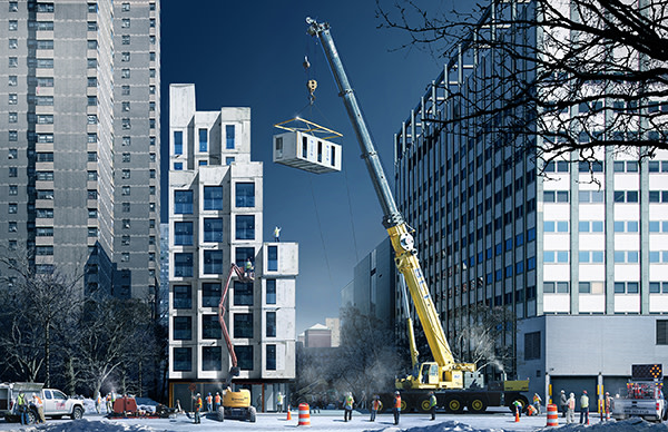 Artist’s image of construction work on Carmel Place, New York