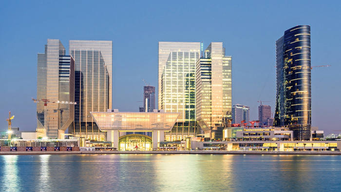 View of new Sowwah Square property development on Al Maryah Island in Abu Dhabi United Arab Emirates
