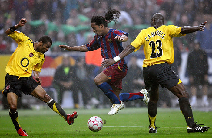 Ronaldinho during the UEFA Champions League Final between Barcelona and Arsenal in the Stade de France in St. Denis near Paris. Barcelona won 2-1. (Photo by liewig christian/Corbis via Getty Images)