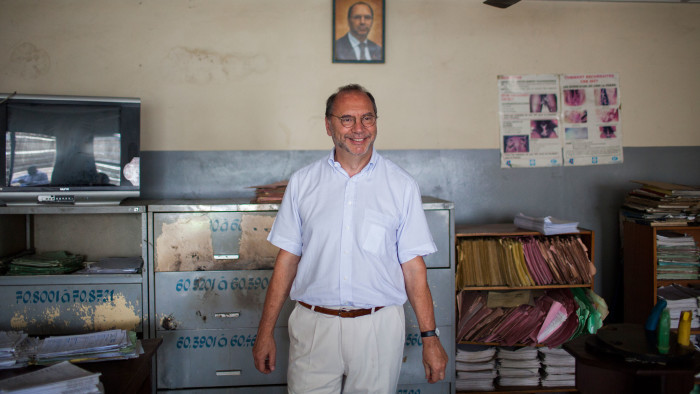 Microbiologist and physician Peter Piot in Matonge, Kinshasa in February, at a clinic for sex workers that he co-founded