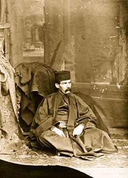 Studio portrait of Burton in Levantine garb, 1865