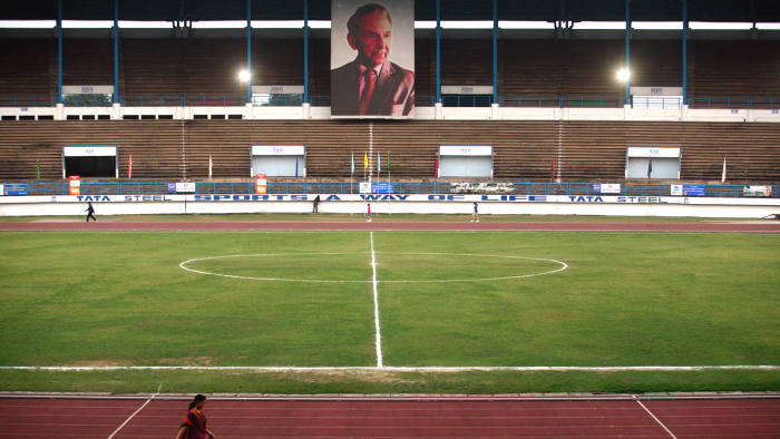 Tata’s sports complex in Jamshedpur, with a photograph of JRD Tata, who led the group from 1938 to 1991