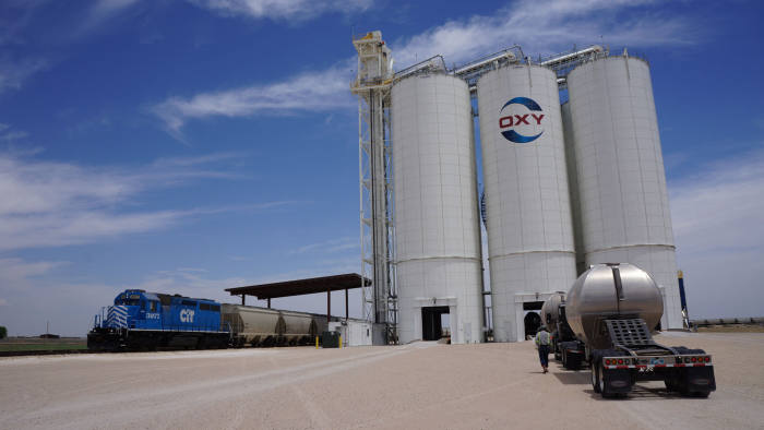 Occidental Petroleum in new mexico, image shows towers that stores sand used in fracking
