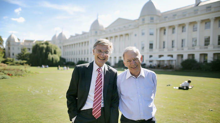 Dean of the London Business School, Andrew Likierman (glasses) and Donor, South African Billionaire Nathan Natie Kirsh.