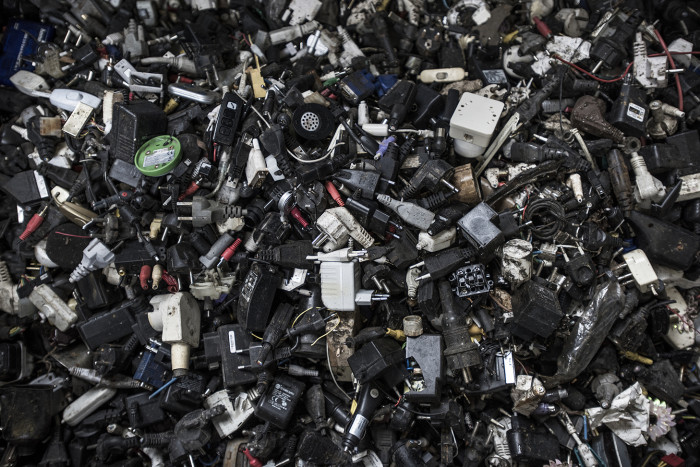 Household electronics for recycling at waste company AEB, Amsterdam