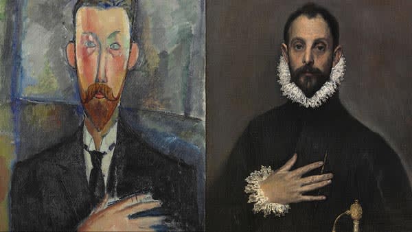 Modigliani’s 1913 ‘Paul Alexandre in front of a Window’ and ‘A Gentleman with his Hand on his Chest’ by El Greco
