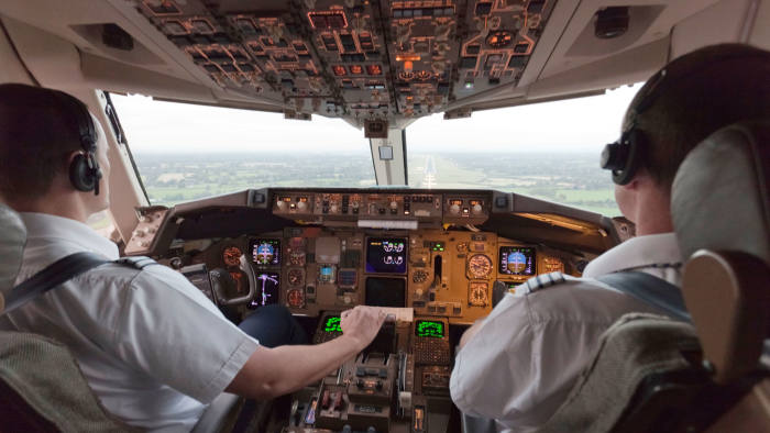 View from Cockpit of a Boeing 767 on approach to Manchester Airport