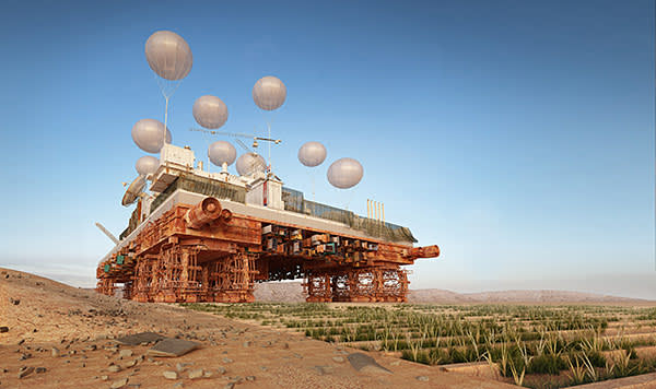 An artist’s impression of the ‘Green Machine’, a mobile, city-sized structure that would slowly move across the Sahara cultivating the land