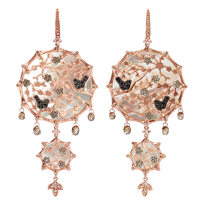 Mother-of-pearl and diamond Dream Catcher earrings