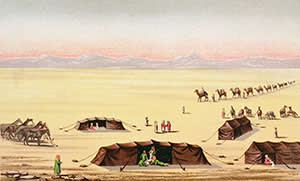 “Our Desert Camp”, a colour engraving by Richard Burton
