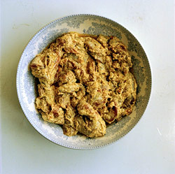 Ingredients being prepared for Karam Sethi's turkey biryani with potatoes, spinach and root veg