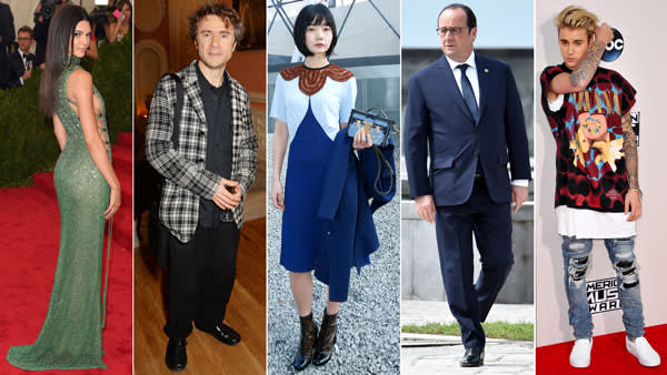 From left to right: Kendall Jenner; Thomas Heatherwick; Bae Doona; Francois Hollande; Justin Bieber