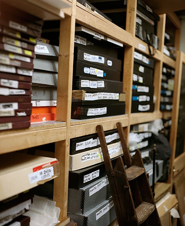Shelves of photographic files in the print room