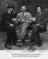 Conspirators (from left) Princip, Milan Ciganovic and Cabrinovic before the assassination