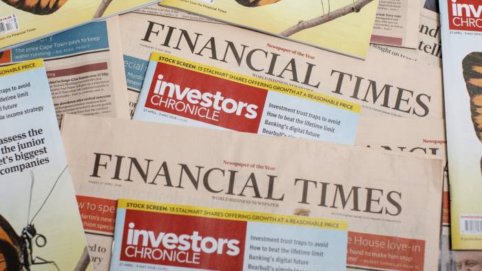 Copies of The Financial Times and Investors Chronicle are photographed on May 3, 2018.