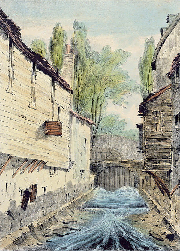 ‘Knights’ Bridge, London’ (c1825) by Giles Firman Phillips