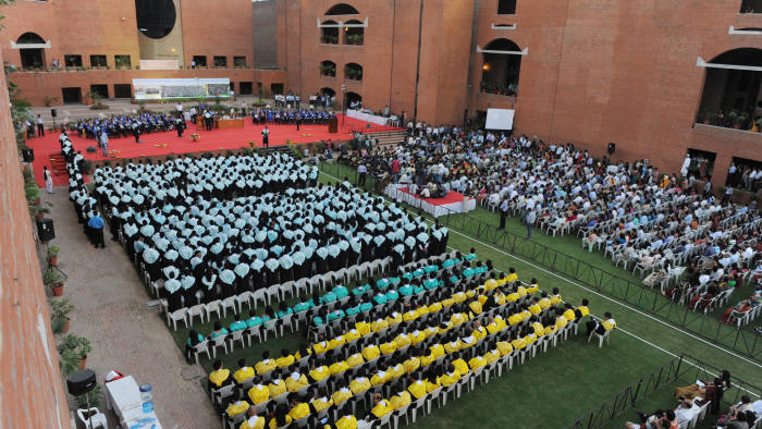 Students attend a graduation ceremony at the Indian Institute of Management-Ahmedabad